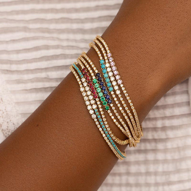 4-Prong Turquoise Tennis Bracelet with Large Diamond Accent