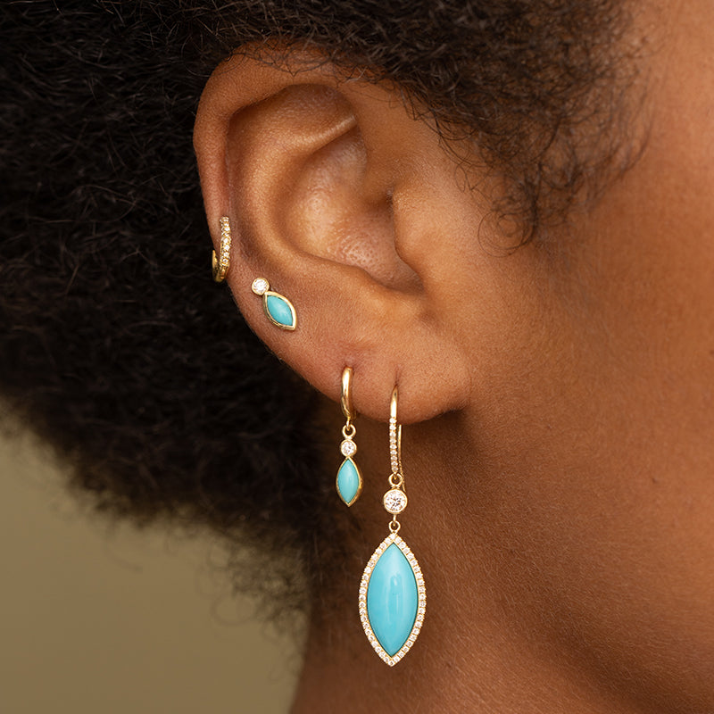 Diamond Bezel with Large Turquoise Marquise Drop Earrings