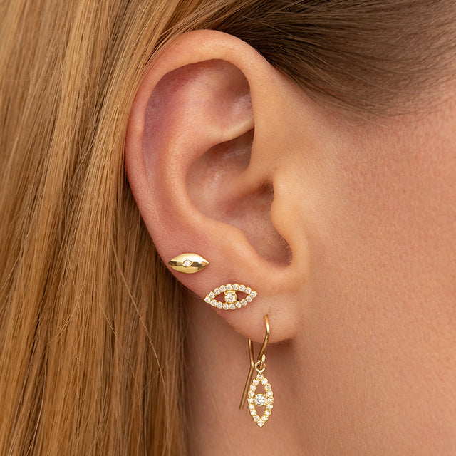 Diamond Mini Open Evil Eye Drop Earrings