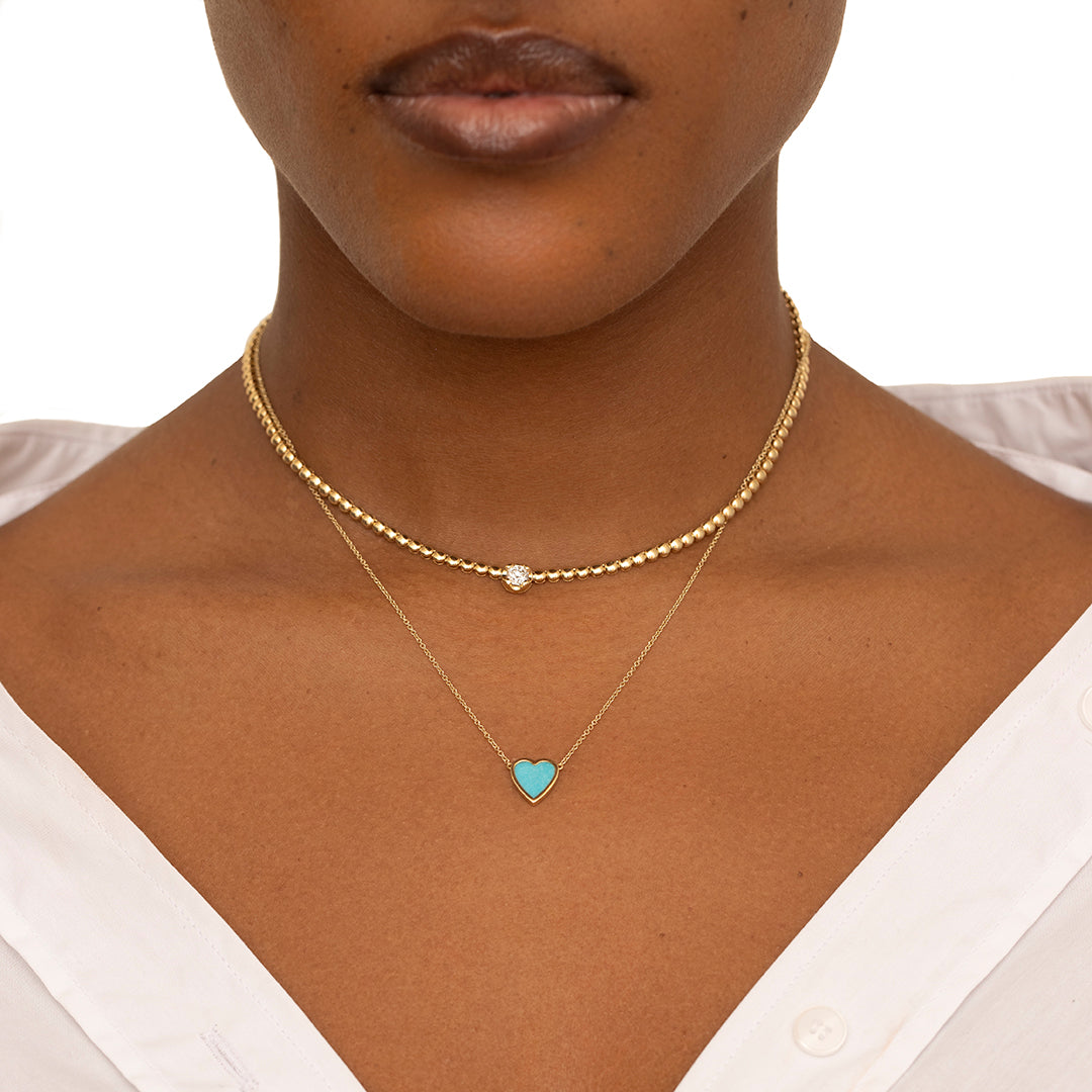 Clara Turquoise + Diamond Heart Necklace 14K | LeMel – LeMel