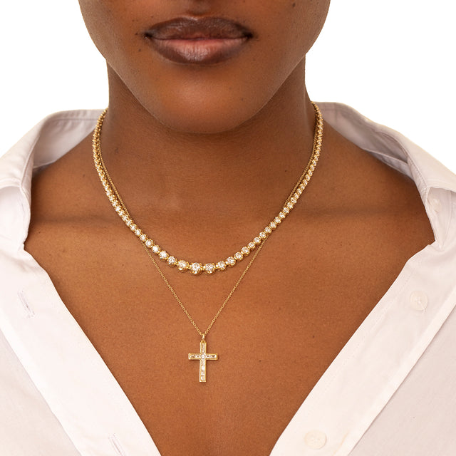 Large Graduated Diamond Tennis Necklace