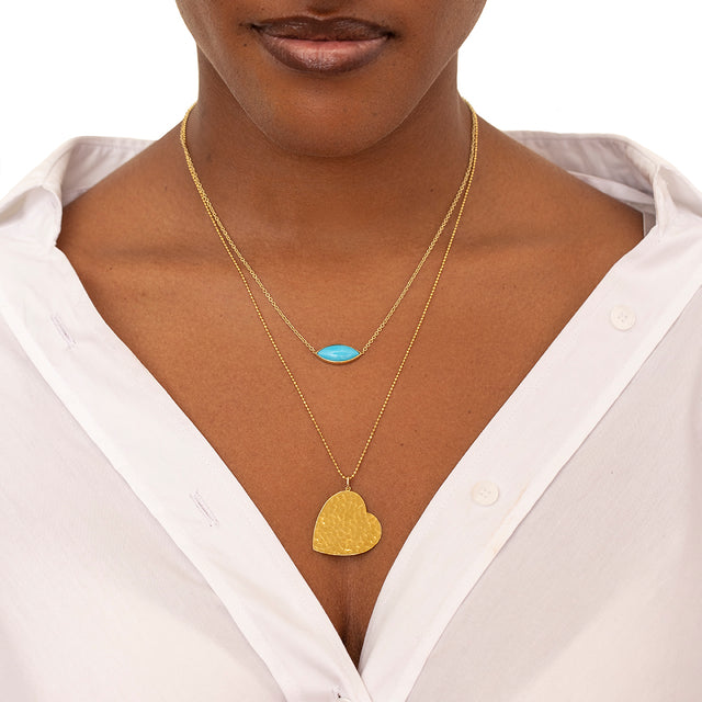 Large Hammered Heart Pendant Necklace