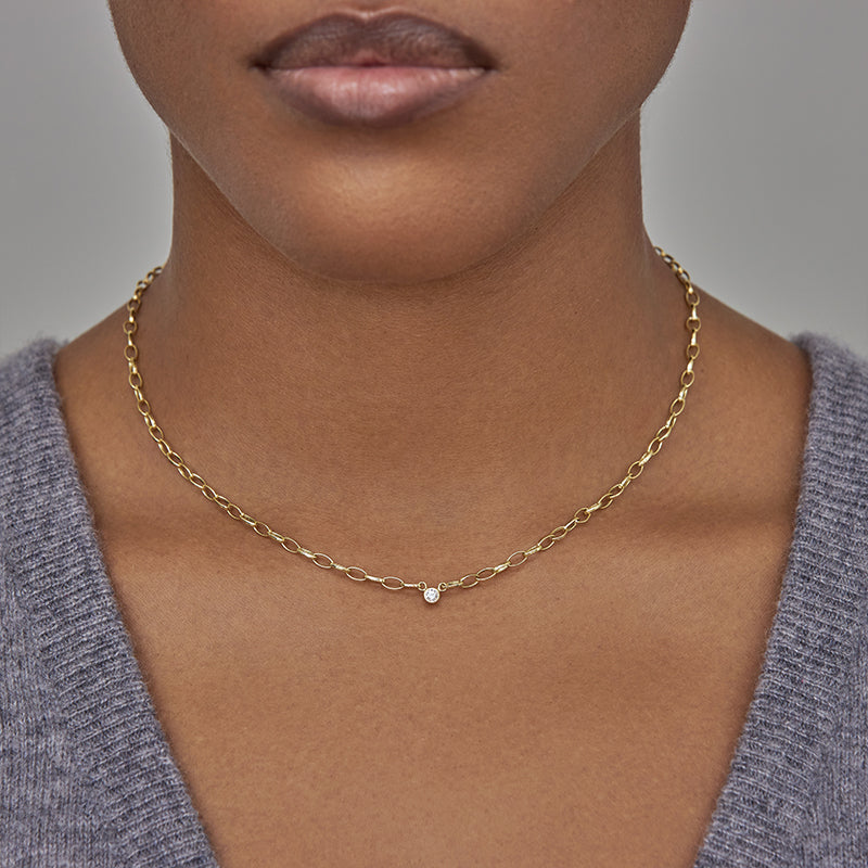Small Edith Link Necklace with Single Bezel Accent for Women