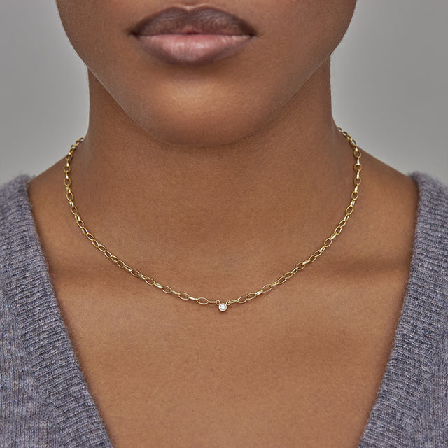 Small Edith Link Necklace with Single Bezel Accent