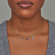Small Edith Link Necklace with 3 Lapis Inlay Heart Drops