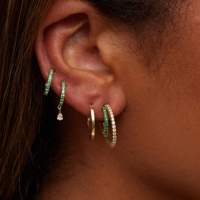 Small Double 4-Prong Diamond and Emerald Hoops