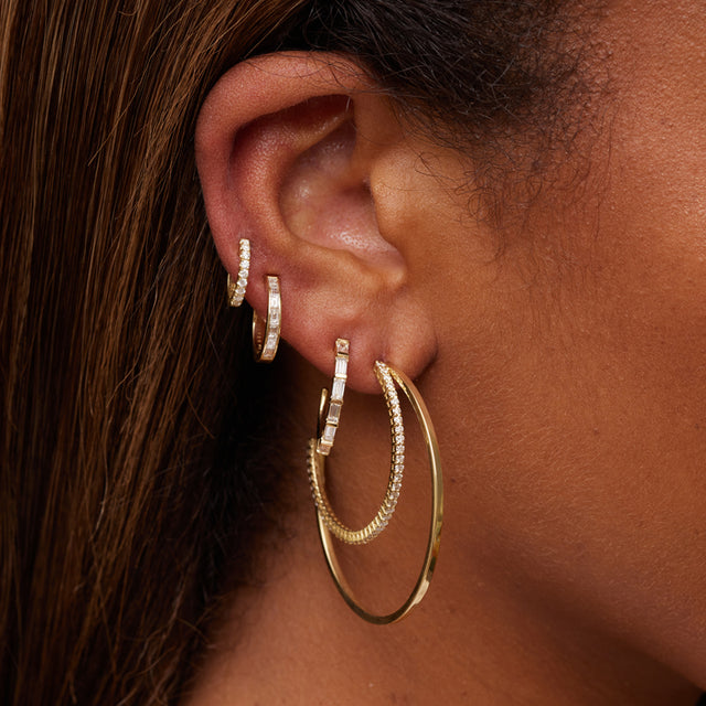 Medium Double Hoops with 4-Prong Diamond Accent