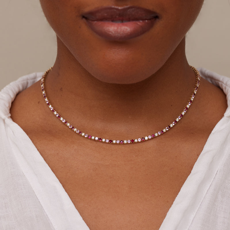 Large 4-Prong Diamond, Pink Sapphire, and Ruby Tennis Necklace for Women |  Jennifer Meyer