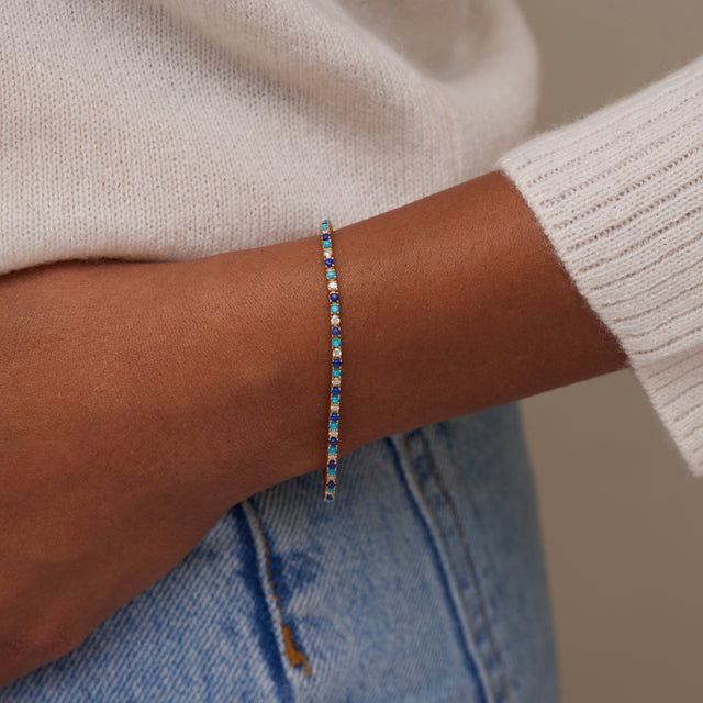 4-Prong Diamond, Turquoise, and Lapis Tennis Bracelet