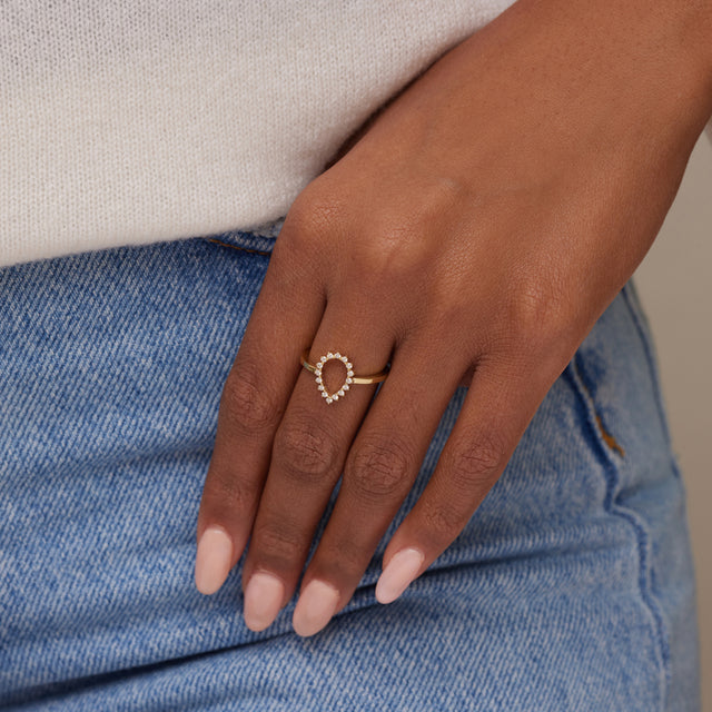 Mini 3-Prong Diamond Open Teardrop Ring
