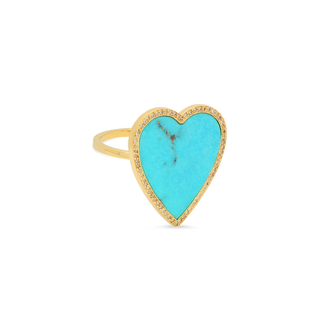 Turquoise Inlay Heart Ring with Diamonds