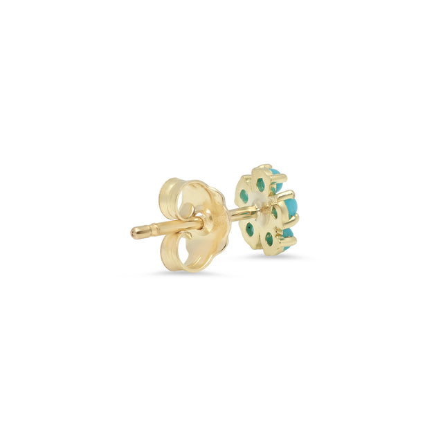 Turquoise Flower Studs with Diamond Center