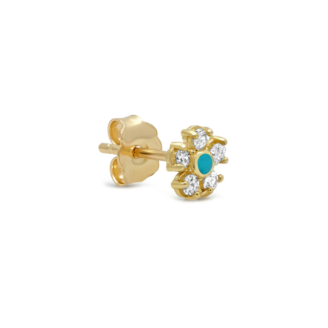 Diamond with Turquoise Center Flower Studs