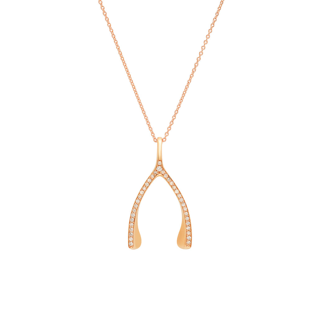 Rose Gold Diamond Wishbone Necklace