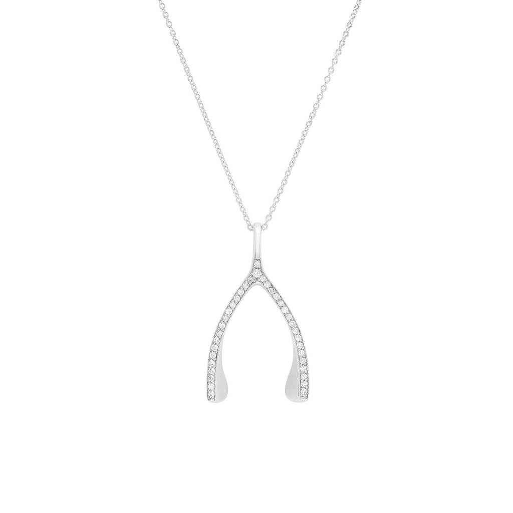 White Gold Diamond Wishbone Necklace