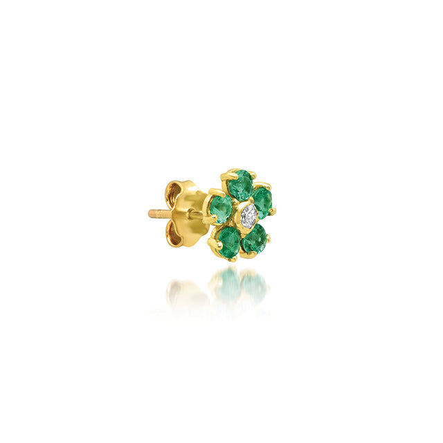 Large Emerald Flower Studs with Diamond Center