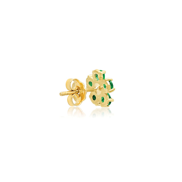 Large Emerald Flower Studs with Diamond Center