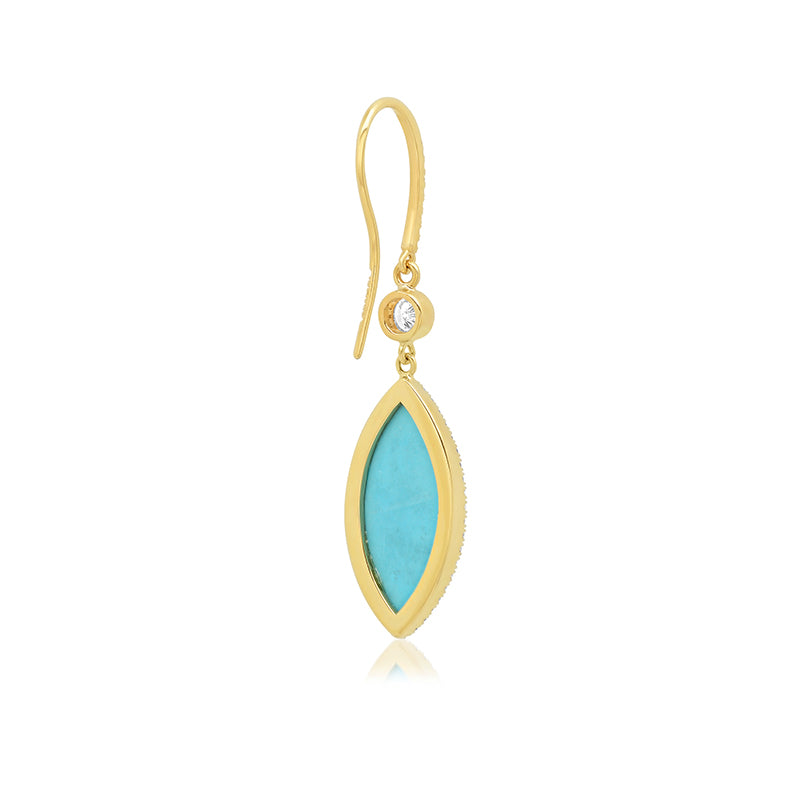 Diamond Bezel with Large Turquoise Marquise Drop Earrings