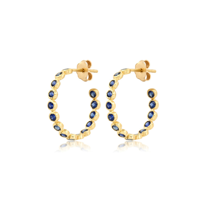 Sapphire & Diamond Small Hoops 14K Yellow Gold / Blue Sapphire