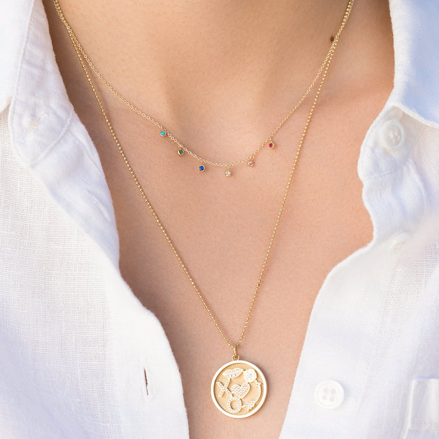 Multicolor Mini Bezel Dangle Necklace