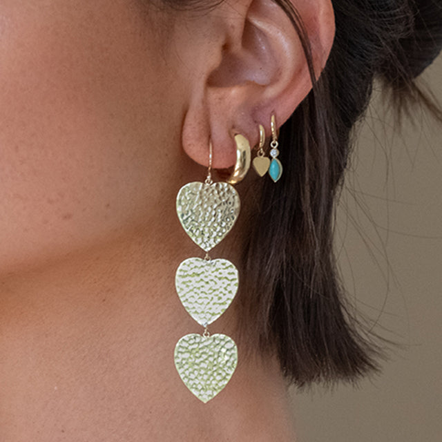 3 Hammered Heart Drop Earrings