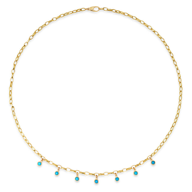 Small Edith Link Necklace with 7 Turquoise Bezel Dangle
