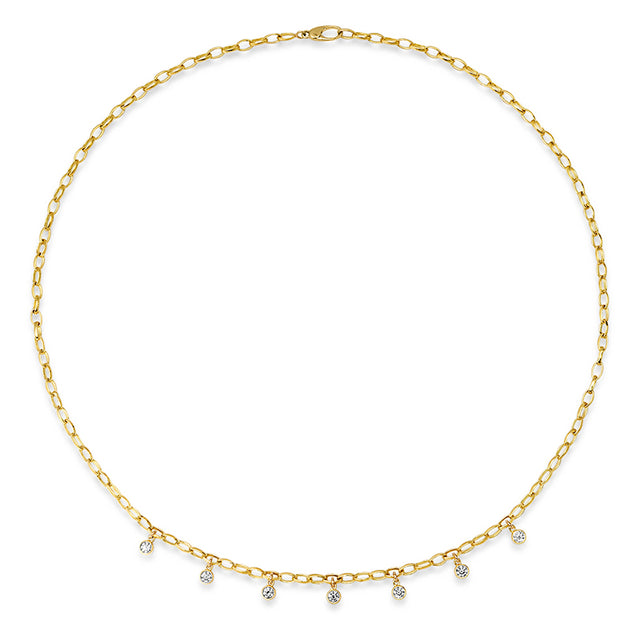 Small Edith Link Necklace with 7 Diamond Bezel Dangle