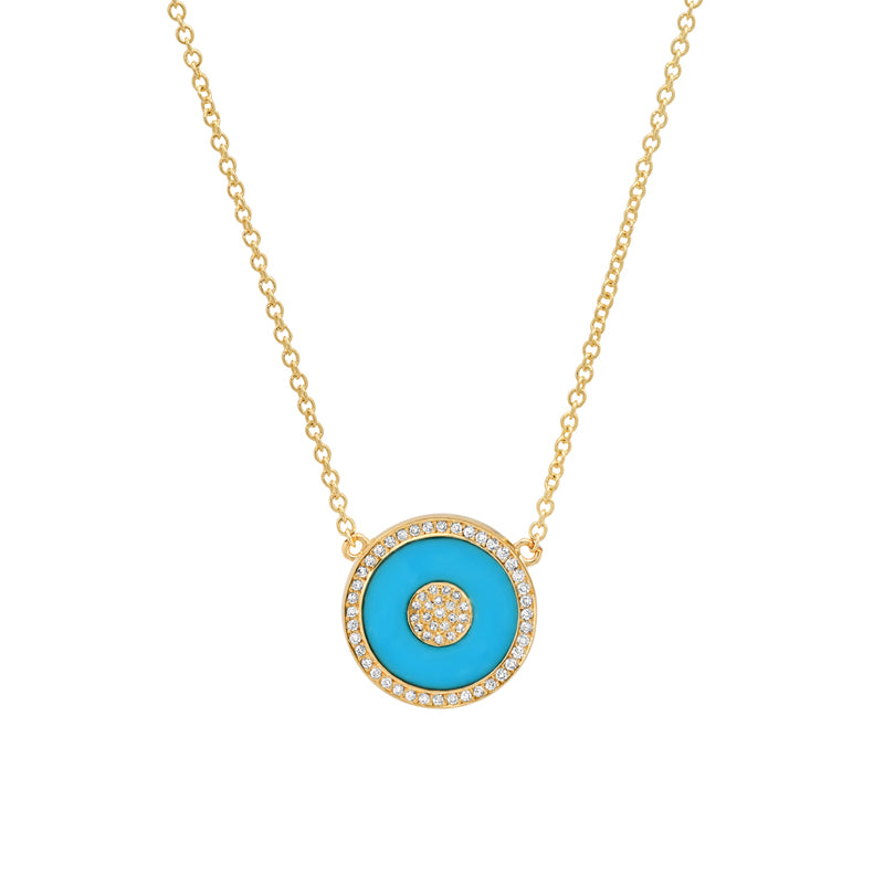 Mini Turquoise and Diamond Inlay Evil Eye Necklace