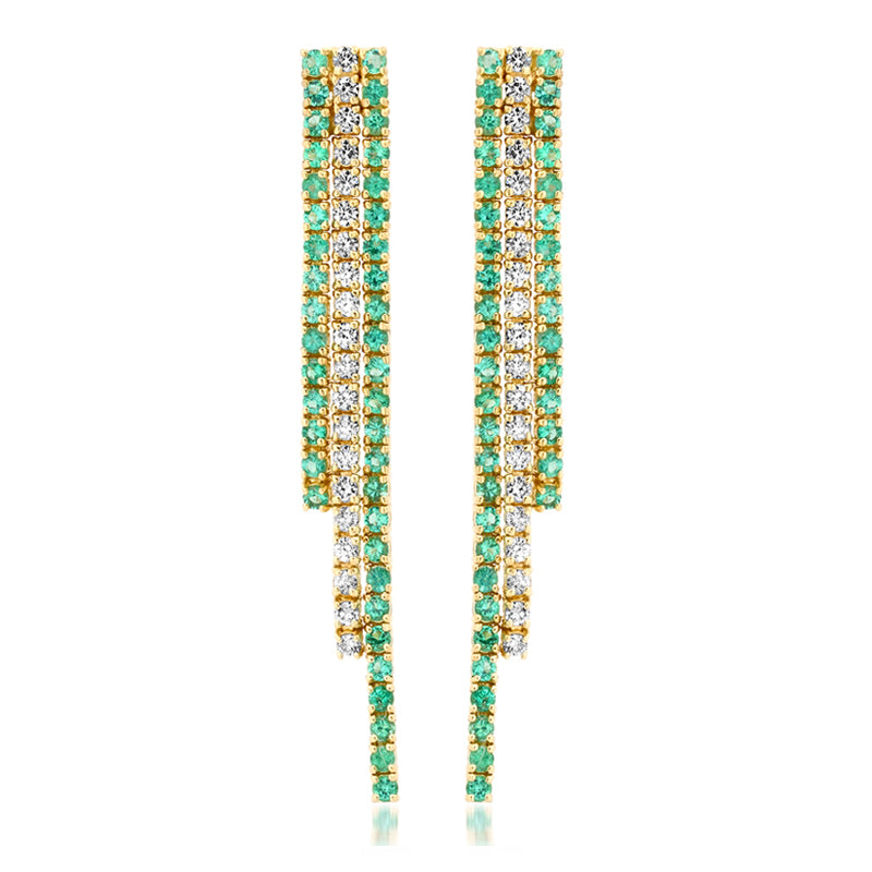 Cascading 4-Prong Emerald and Diamond Tennis Studs