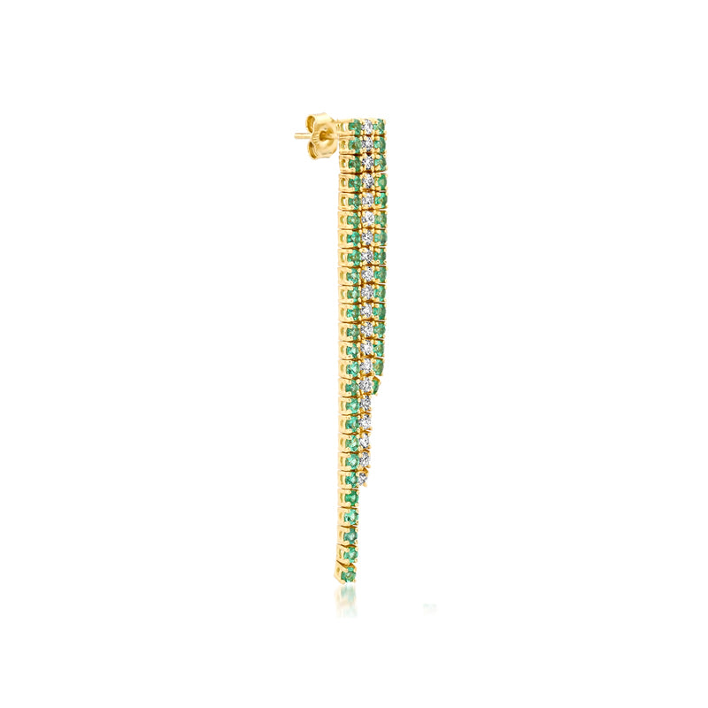 Cascading 4-Prong Emerald and Diamond Tennis Studs