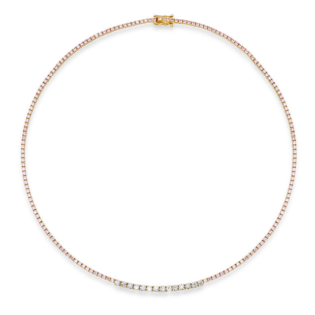 4-Prong Pink Sapphire Tennis Necklace with Large 4-Prong Diamond Accent