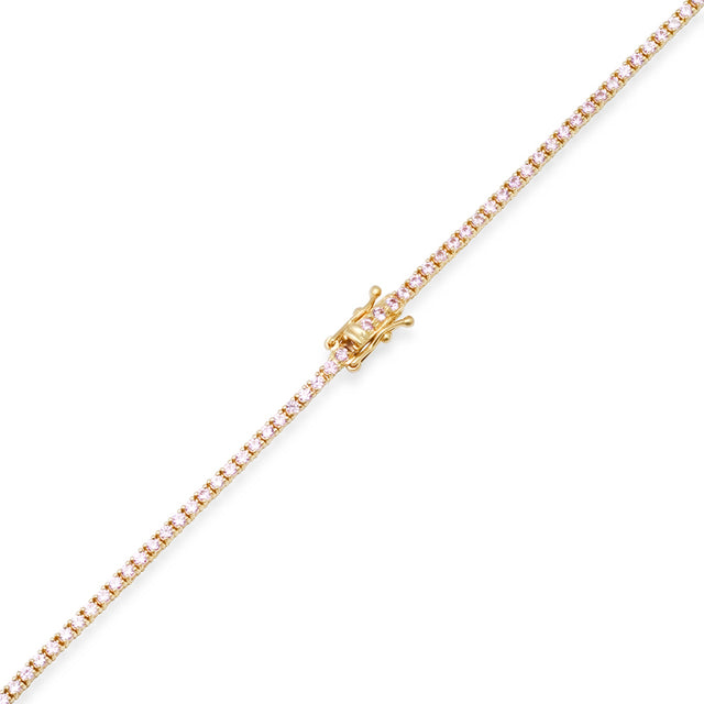 4-Prong Pink Sapphire Tennis Necklace with Large 4-Prong Diamond Accent