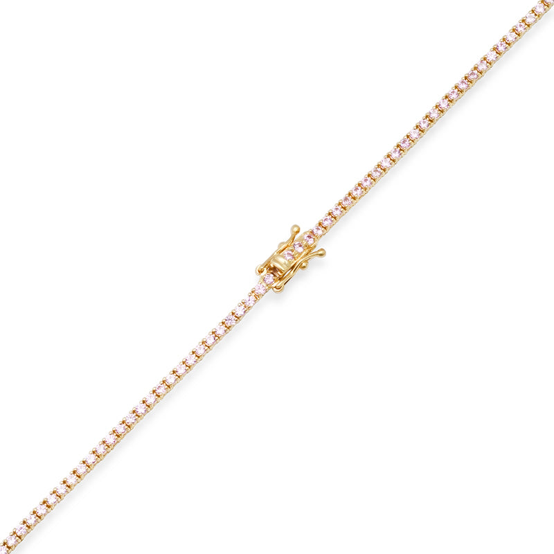 Small 4-Prong Pink Sapphire Tennis Necklace with Large 4-Prong Diamond Accent