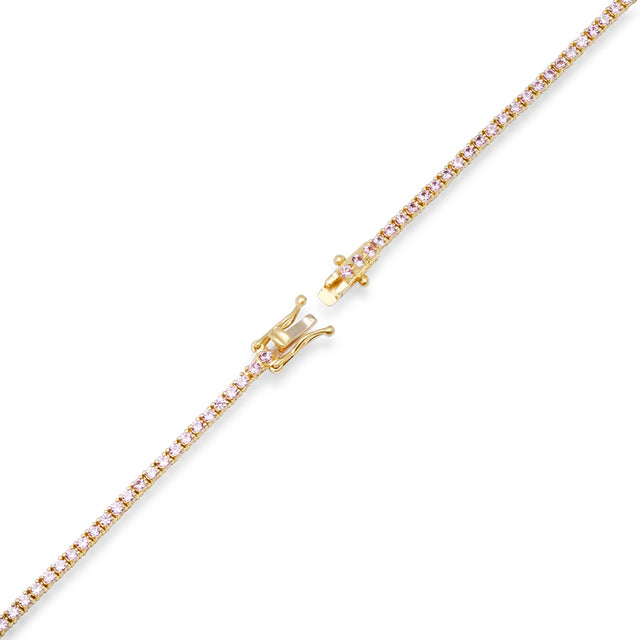 4-Prong Pink Sapphire Tennis Necklace with Large 4-Prong Diamond Accent