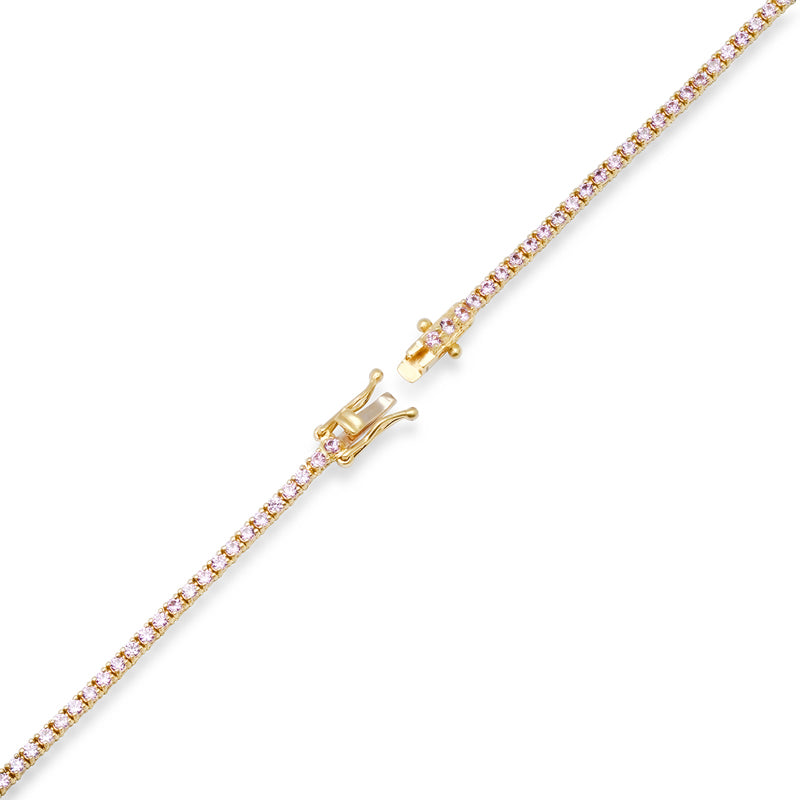 Small 4-Prong Pink Sapphire Tennis Necklace with Large 4-Prong Diamond Accent