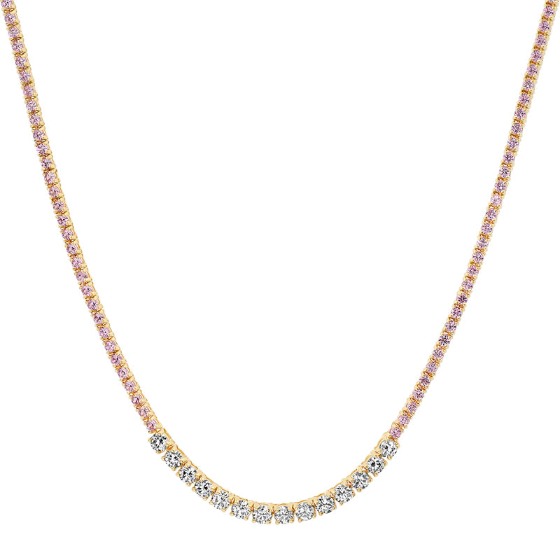 Small 4-Prong Pink Sapphire Tennis Necklace with Large 4-Prong Diamond Accent