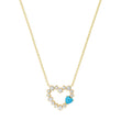 Diamond Open Heart Necklace with Heart-Cut Turquoise Cabochon Accent