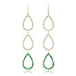 Triple 3-Prong Diamond and Emerald Open Teardrop Earrings