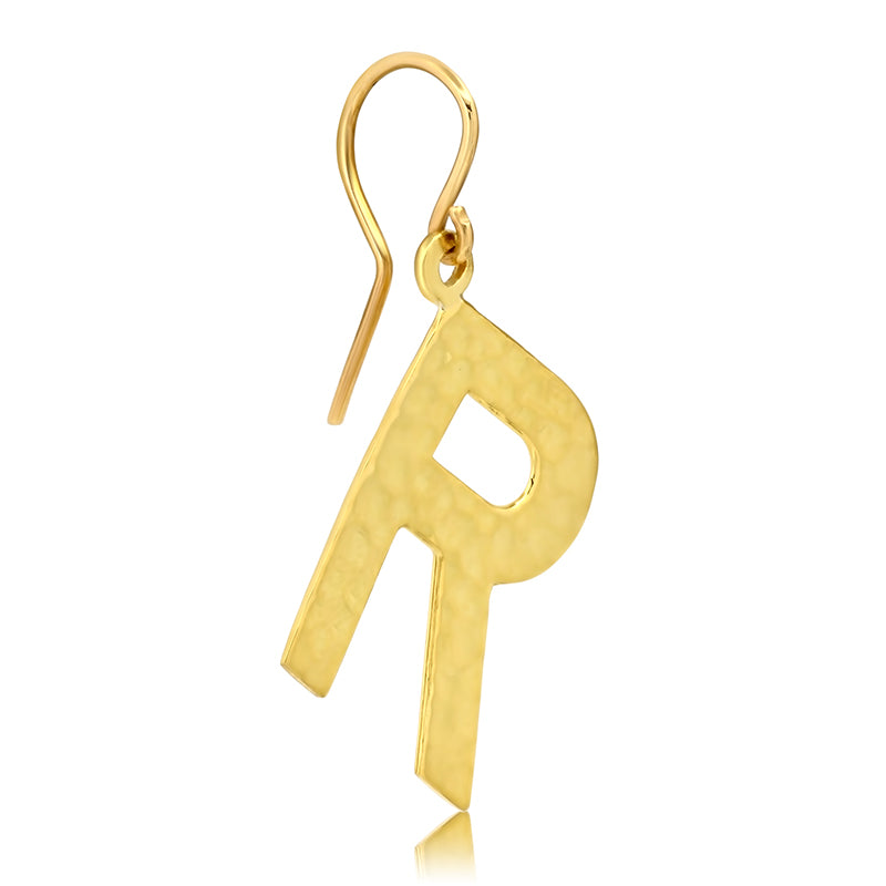 Hammered Letter Earring - R