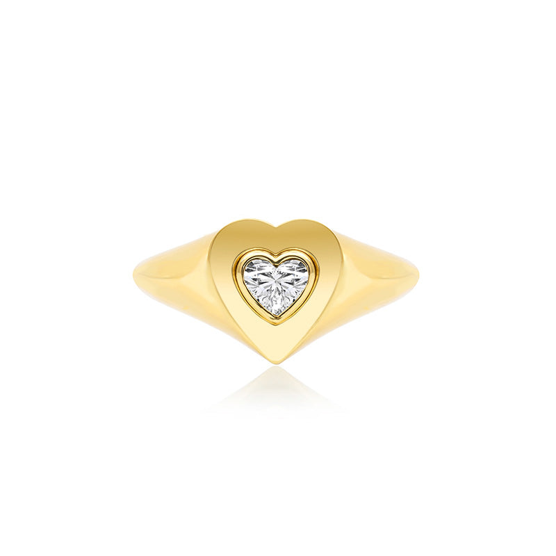 Heart Signet Ring with Heart-Cut Diamond