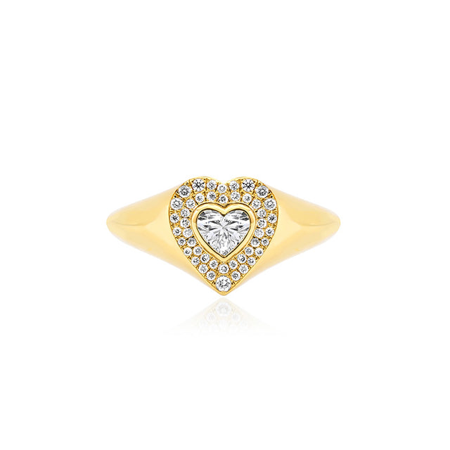 Diamond Heart Signet Ring with Heart-Cut Diamond