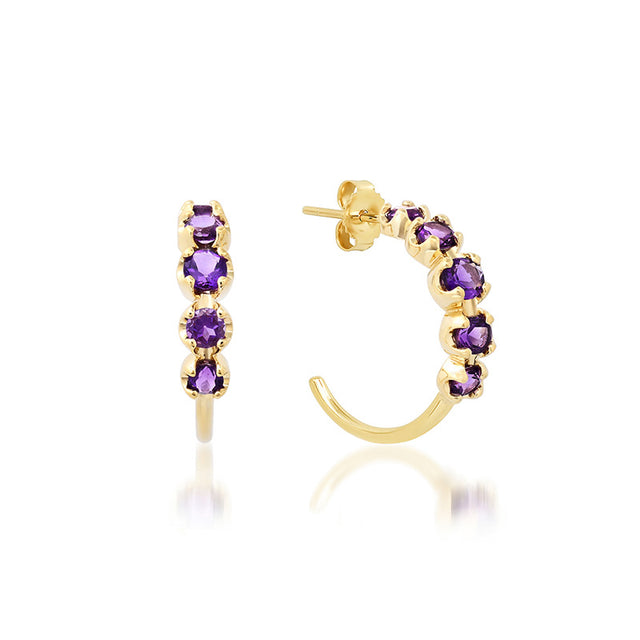Small Graduated Amethyst Hoops