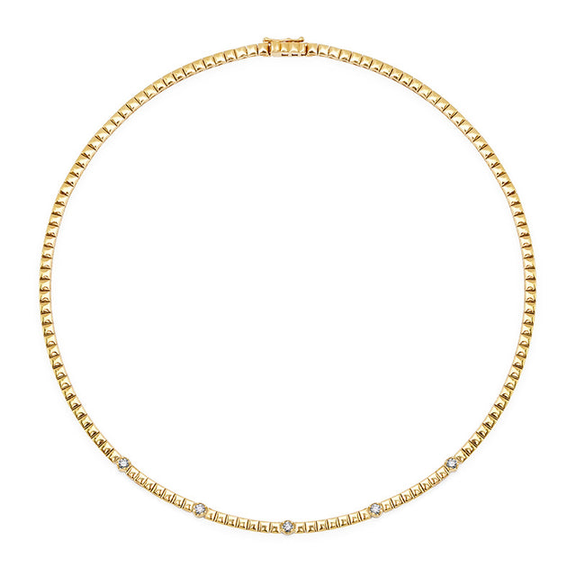 Square Tennis Necklace with 5 Illusion Set Diamond Accents