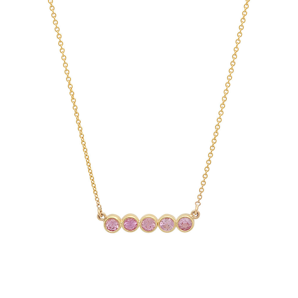 Pink Sapphire 5 Bezel Necklace