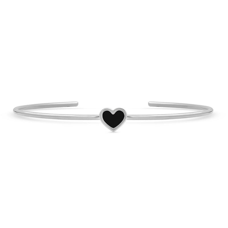 White Gold Onyx Inlay Heart Cuff