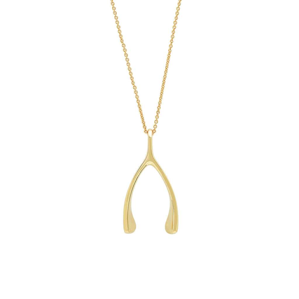 14kt Yellow Gold Large Wishbone Necklace 25.0mm | Sarraf.com