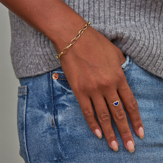 Extra Small Lapis Inlay Heart Ring with Diamonds