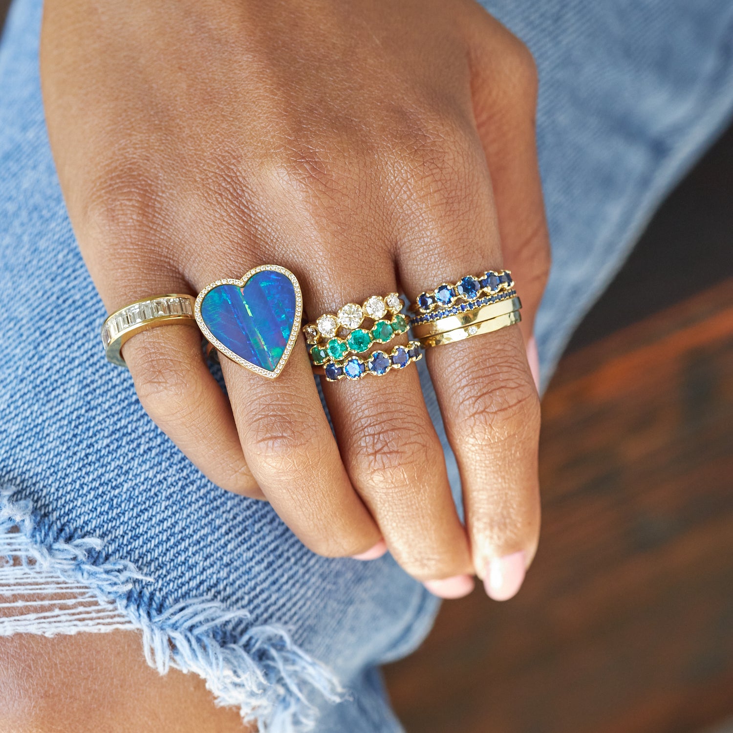 Blue Boulder Opal Inlay Heart Ring with Diamonds