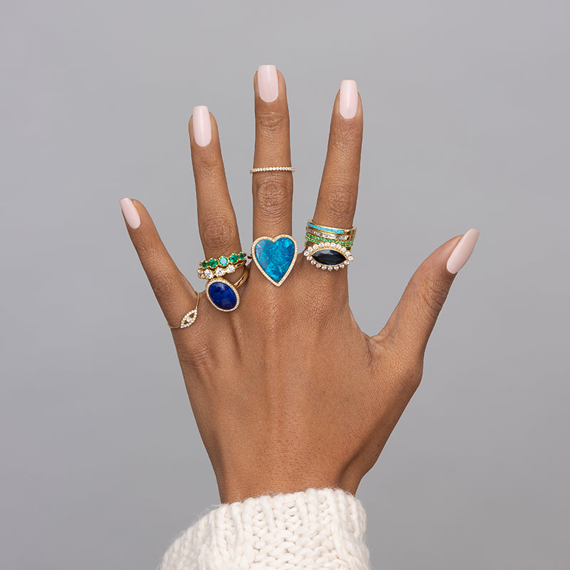 Blue Boulder Opal Inlay Heart Ring with Diamonds