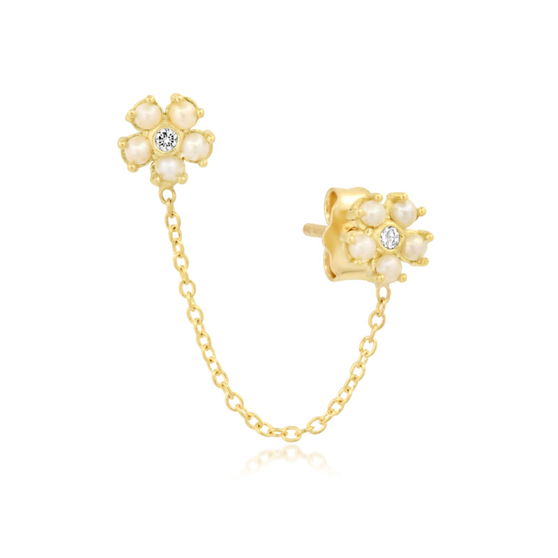 Pearl Double Flower Stud with Diamond Center
